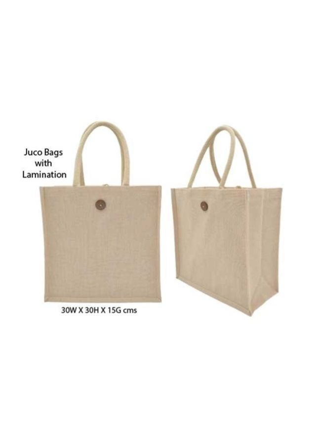 Fatio Set of 10 Natural Juco Bags with Button and Lamination - Image 3